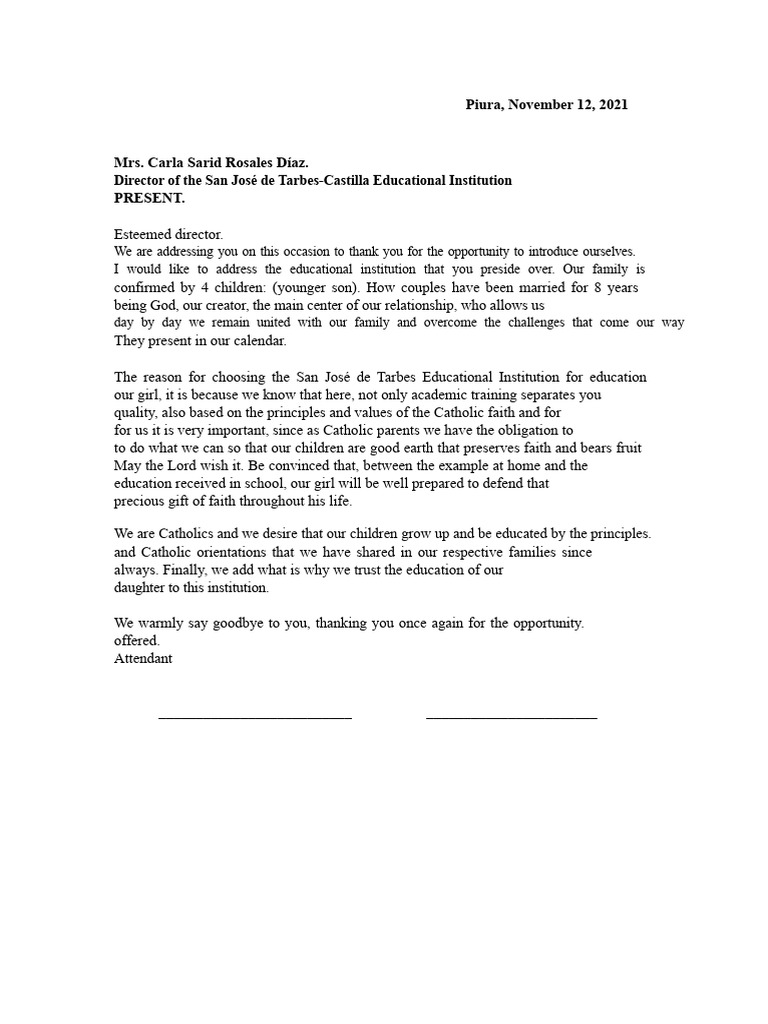Introduction Letter From Family To School | PDF