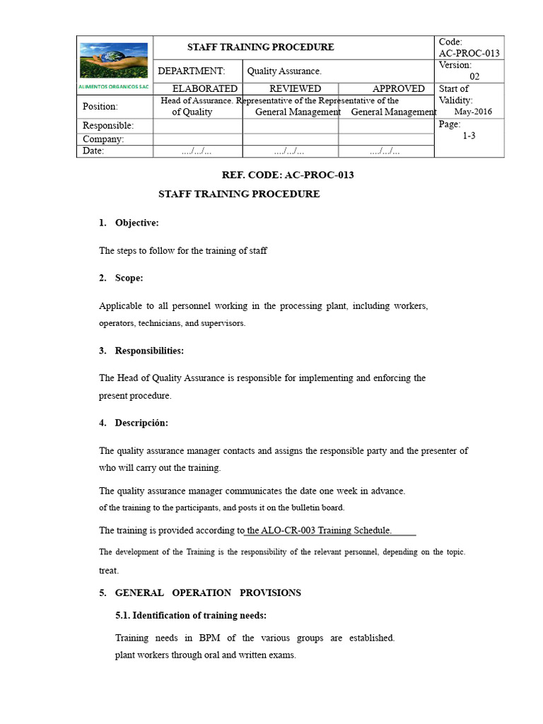 Ac-Proc-013 Staff Training Procedure | PDF