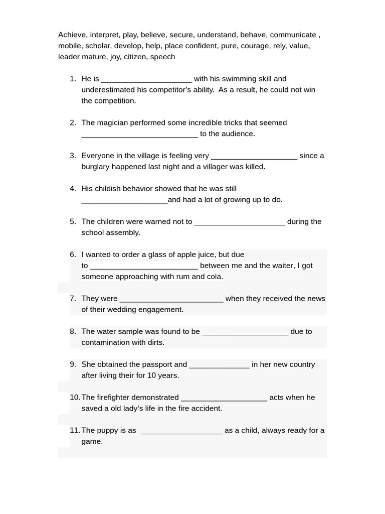 Vocabulary and Context Exercises | PDF