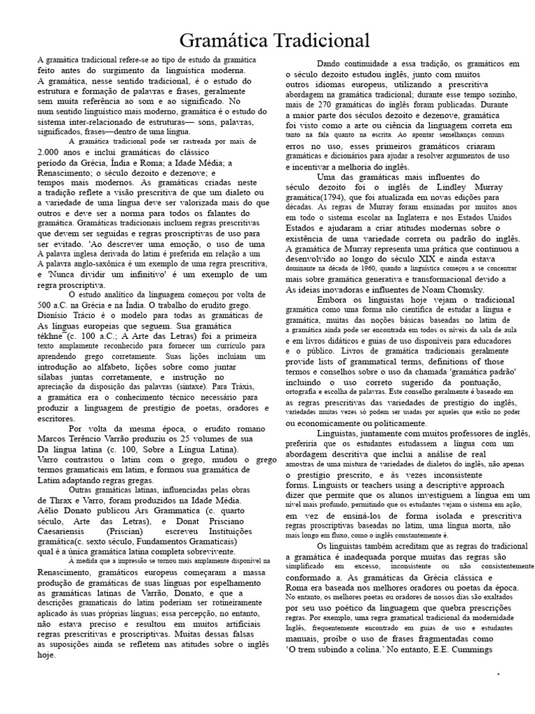História da Gramática Tradicional | PDF | Gramática | Linguística