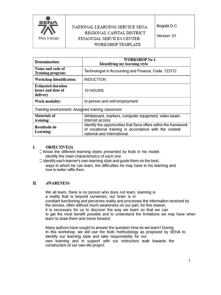Workshop 4 - Identifying My Learning Style PDF | PDF | Learning ...