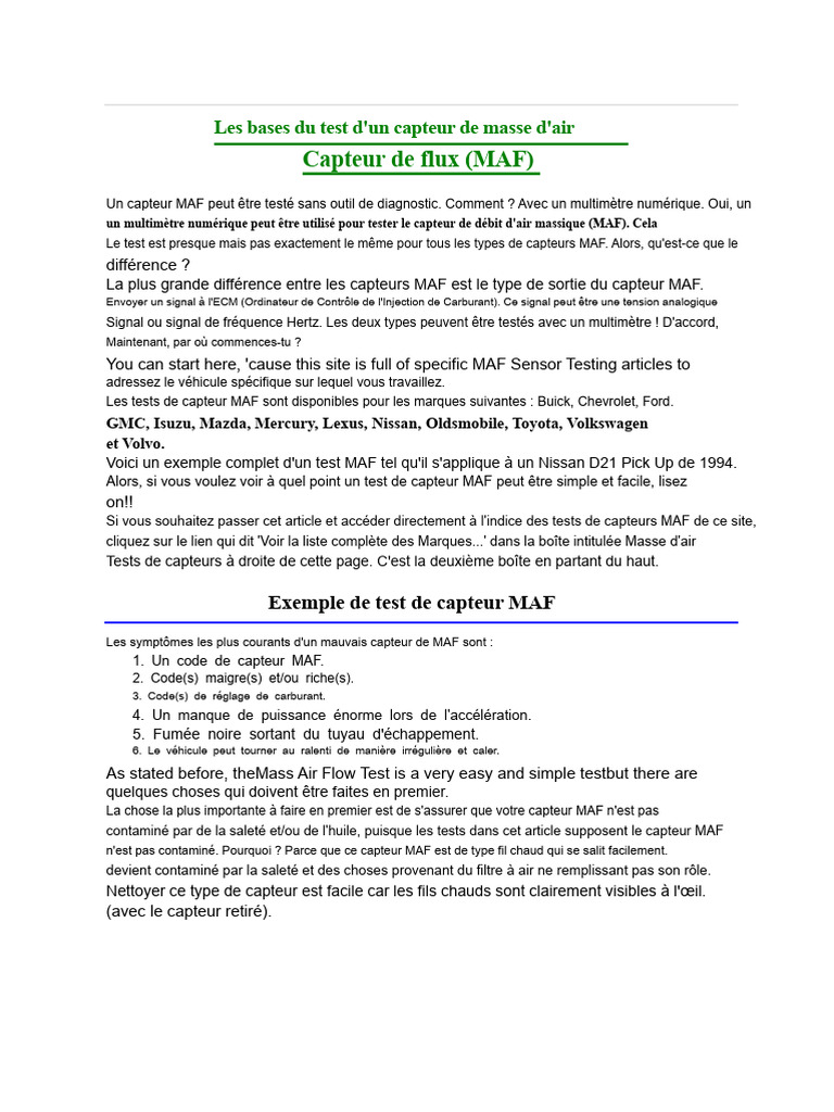 Bases du capteur MAF | PDF | Tension électrique | Capteur