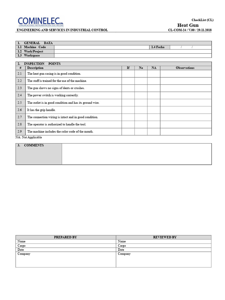 Heat Gun Inspection Checklist | PDF