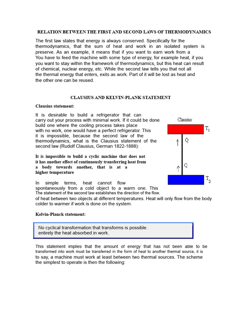 Relationship Between The First and Second Laws of Thermodynamics | PDF ...