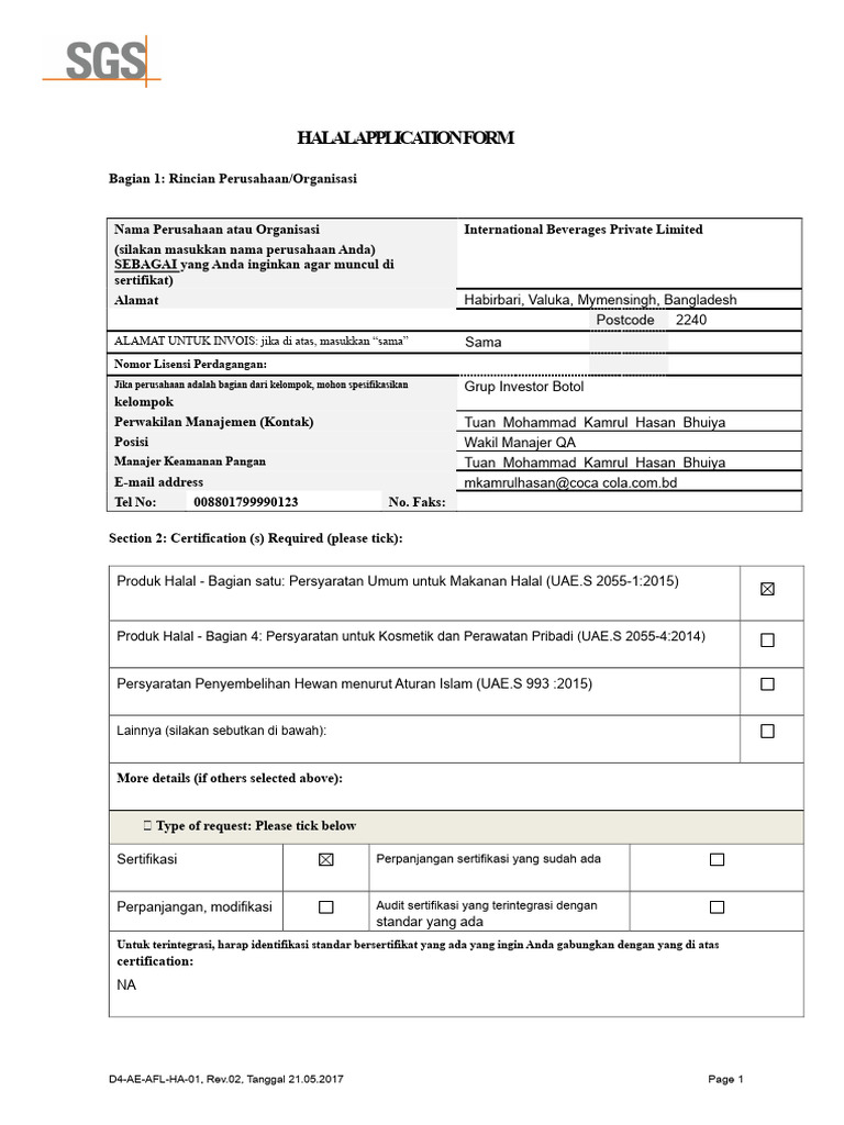 Formulir Aplikasi Sertifikasi Halal | PDF