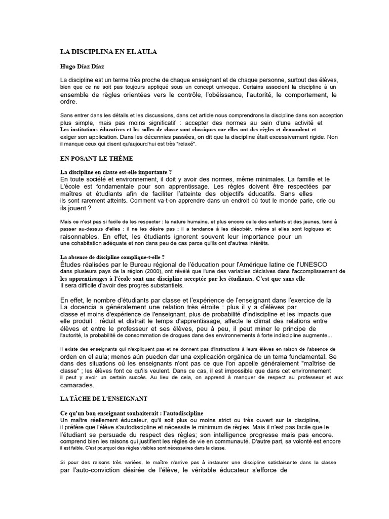 Importance de la discipline en classe | PDF | Moralité | Psychologie du ...