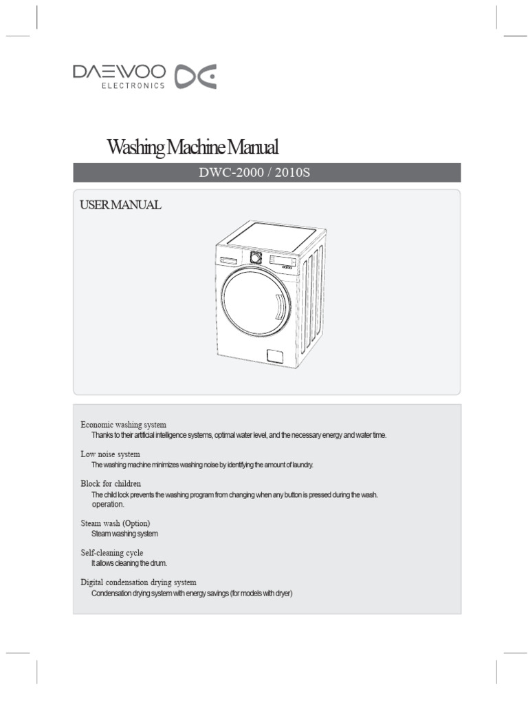 DAEWOO Washing Machine User Manual | PDF | Washing Machine | Electrical ...