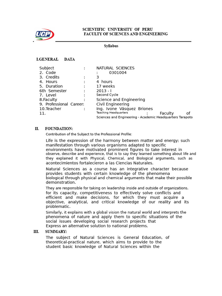 Natural Sciences Syllabus for Civil Engineering | PDF | Science ...