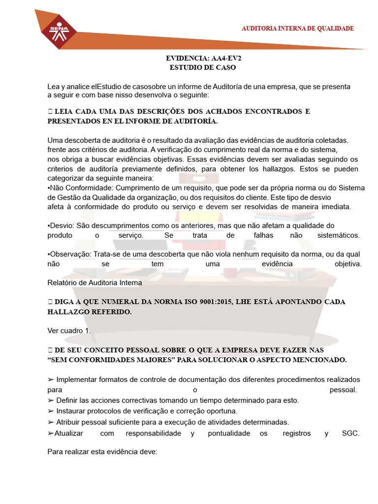 Auditoria Interna de Qualidade ISO 9001 | PDF | Qualidade (negócios ...