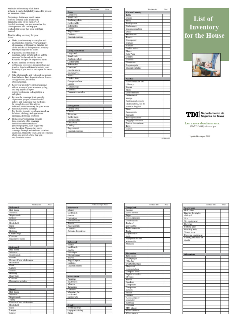 Home Inventory Checklist for Insurance | PDF | Home Appliance | Home