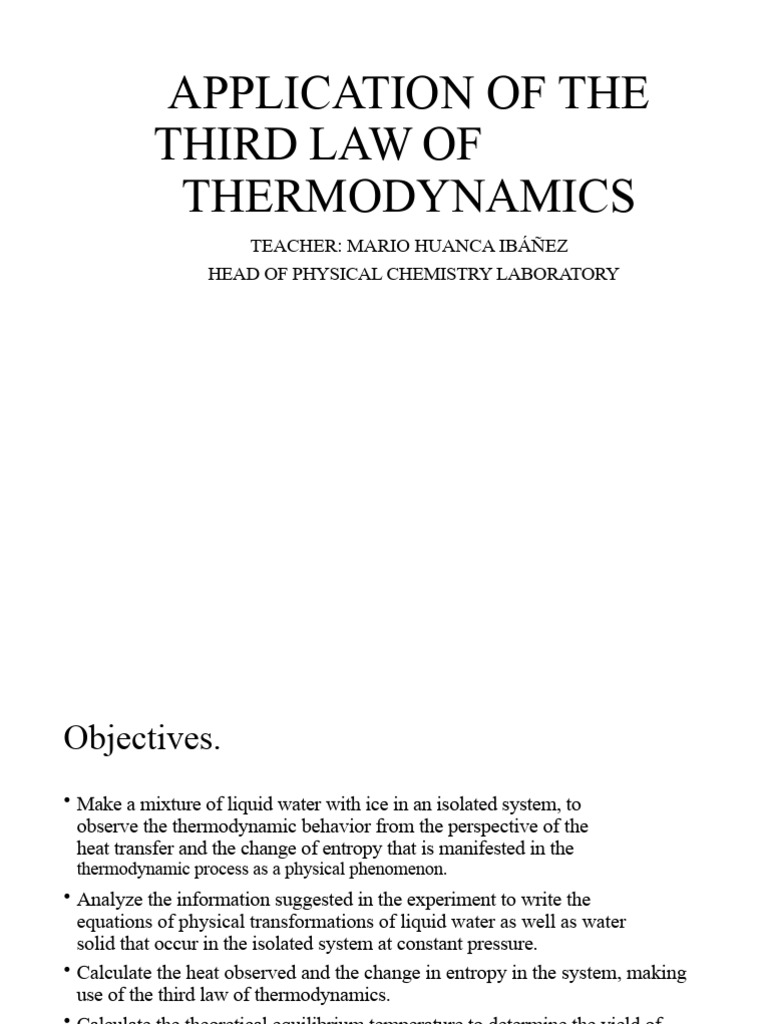APPLICATION OF THE THIRD LAW OF THERMODYNAMICS | PDF