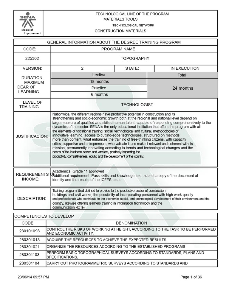 Report On The Degree Training Program in Topography SENA | PDF ...