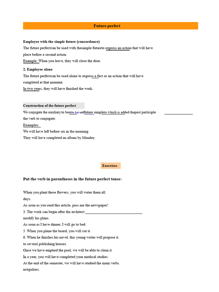 Understanding Future Perfect Tense | PDF | Perfect (Grammar ...