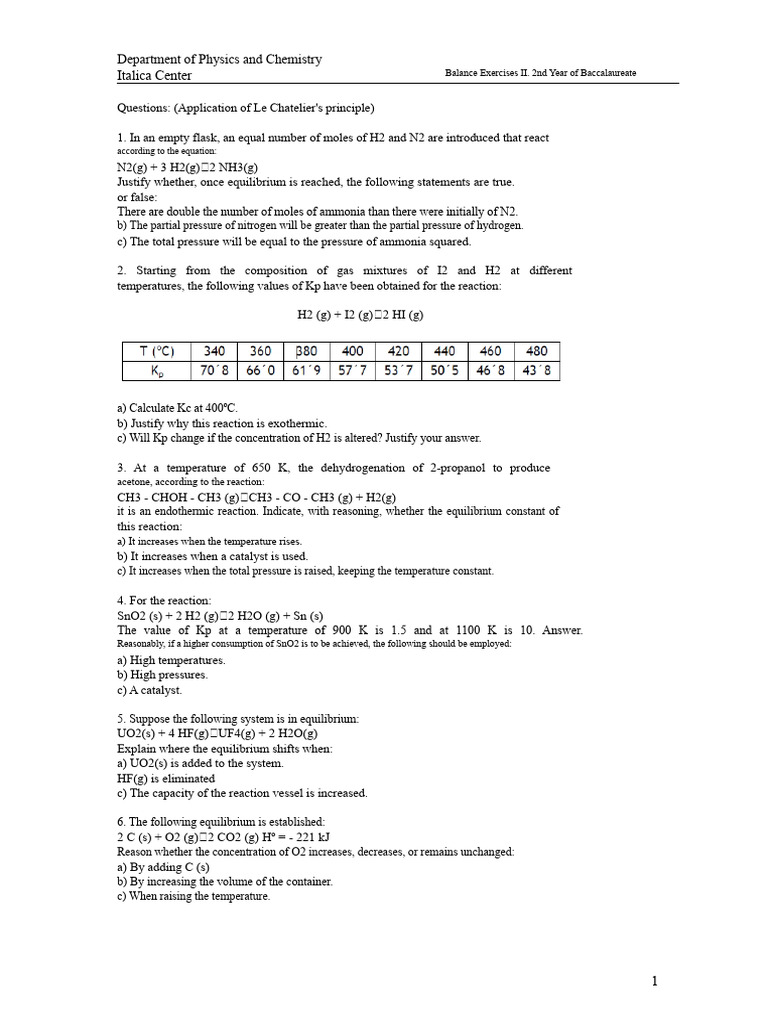 Equilibrium Reaction Exercises - II | PDF | Chemical Equilibrium ...