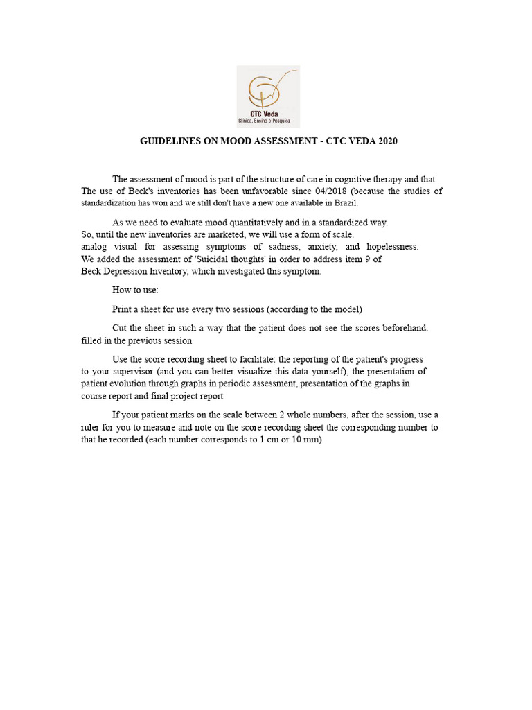 Mood Assessment Guidelines for CTC VEDA | PDF | Depression (Mood ...