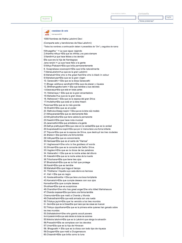 1008 Nombres de Matha Lakshmi Devi | PDF | Shiva | Vishnu
