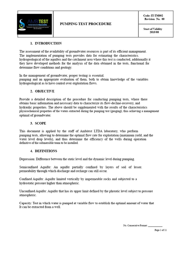 Groundwater Pumping Test Procedure | PDF | Aquifer | Hydrology