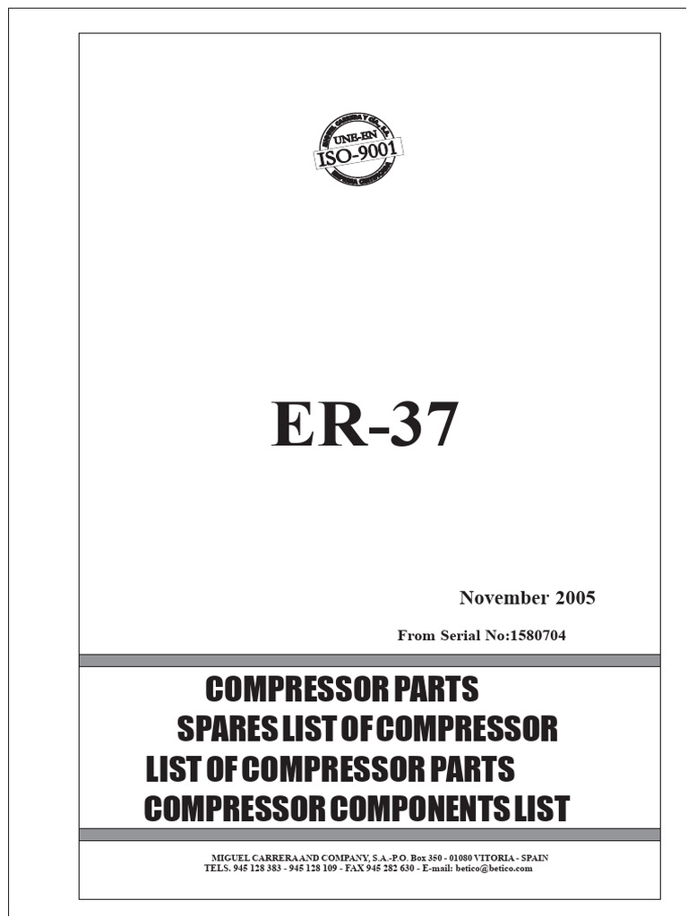Compressor Parts and Spares List ER-37 | PDF | Mechanical Engineering
