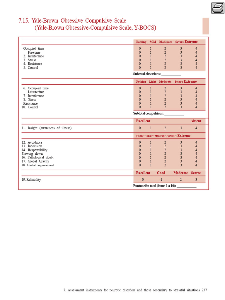 Yale-Brown OCD Scale Assessment | PDF | Obsessive–Compulsive Disorder ...