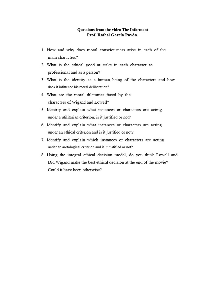 Questionnaire The Informant | PDF