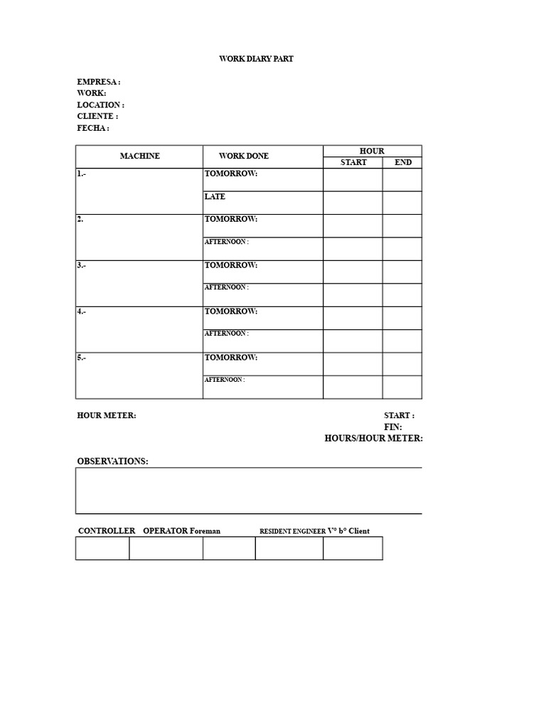 Work Diary Template for Project Tracking | PDF
