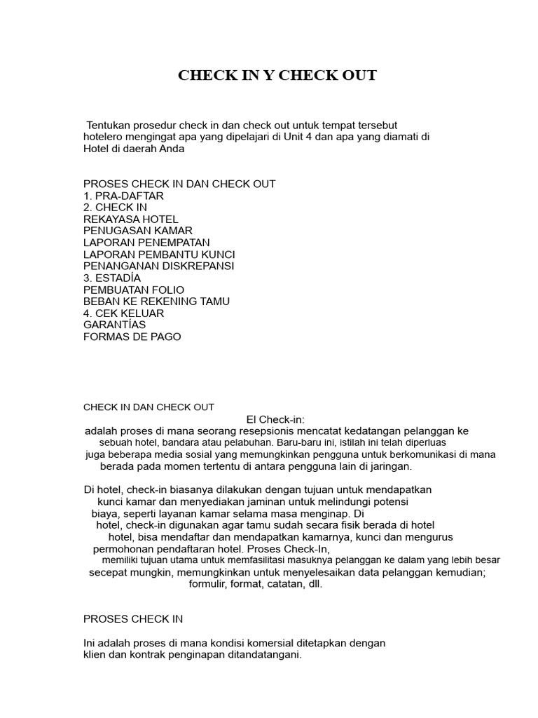 Prosedur Check In dan Check Out Hotel | PDF