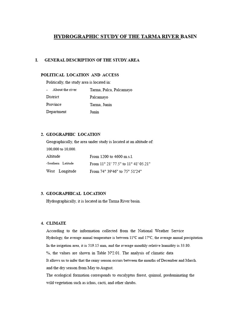 Tarma River Basin Hydrographic Study | PDF | Drainage Basin | Stream