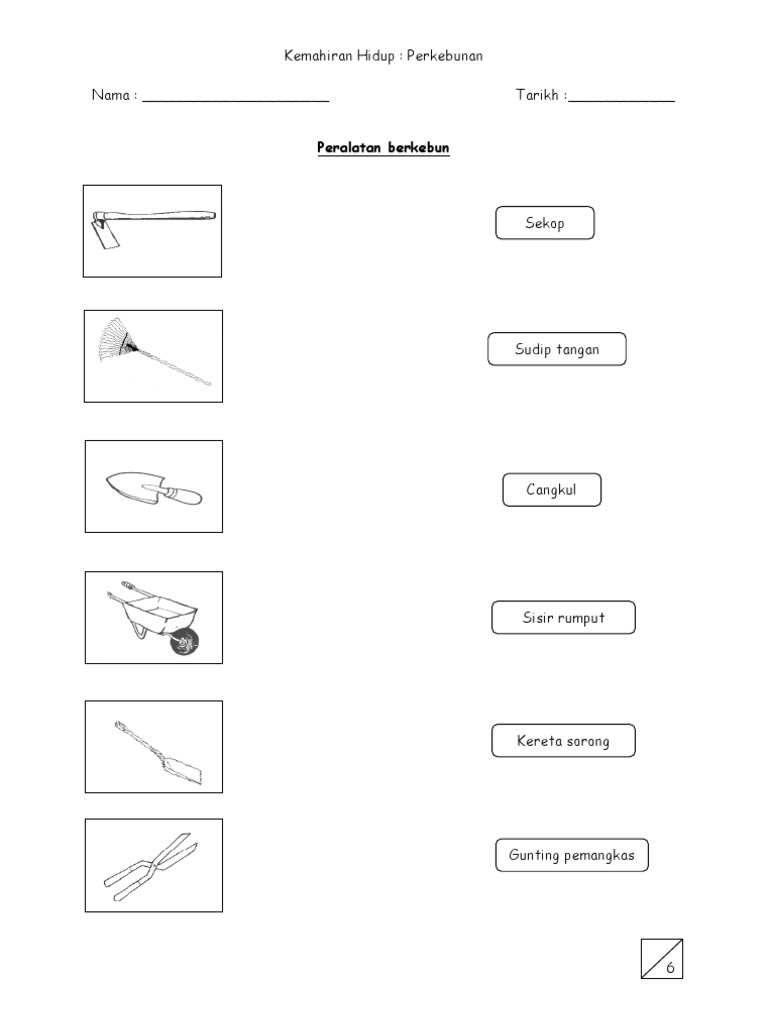 Lembaran Kerja Peralatan Berkebun 