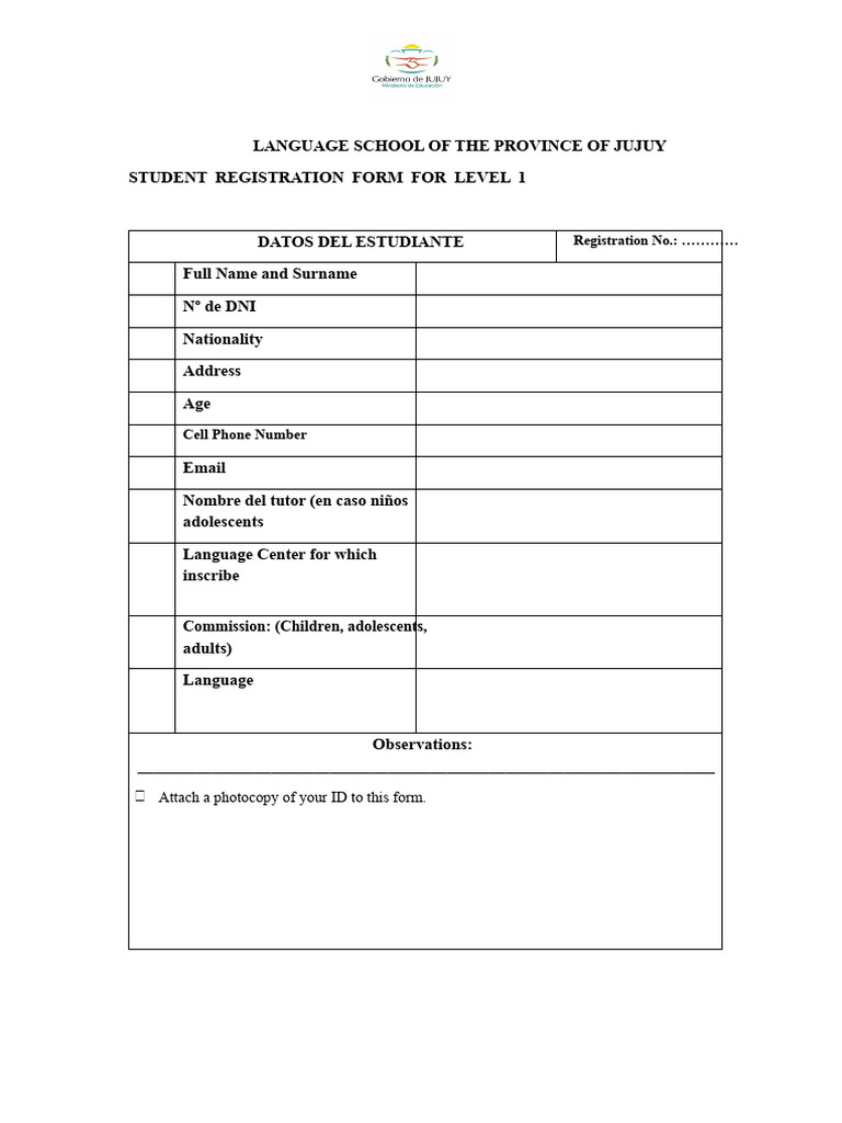 Form For The Language School | PDF