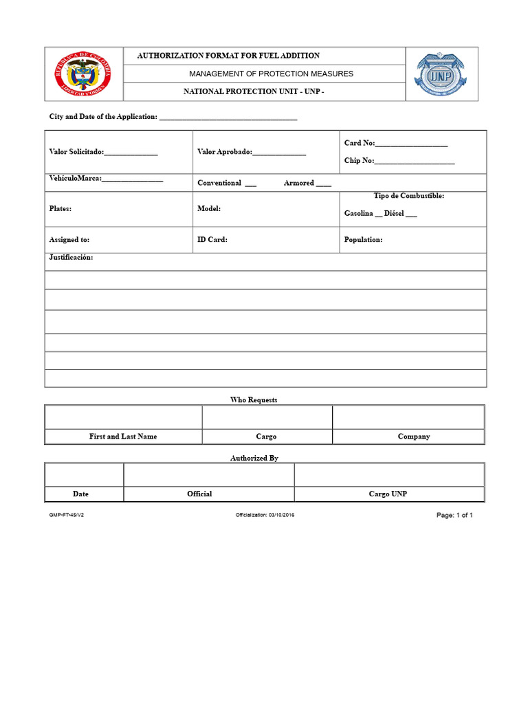 GMP-FT-45 V2 Authorization Format For Fuel Addition | PDF