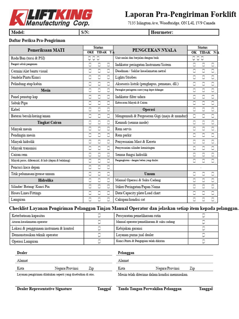 Liftking-Forklift-PDI | PDF