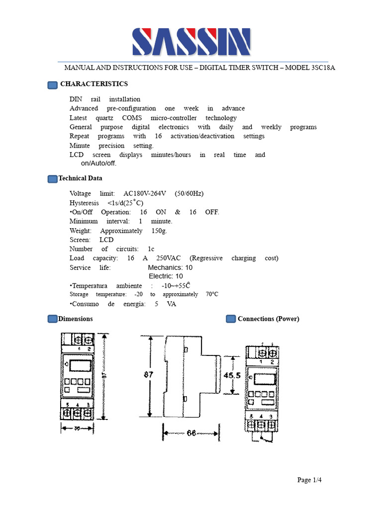 Weekly Programmable Electronic Timer Switch 3SC18A (1) | PDF | Timer ...