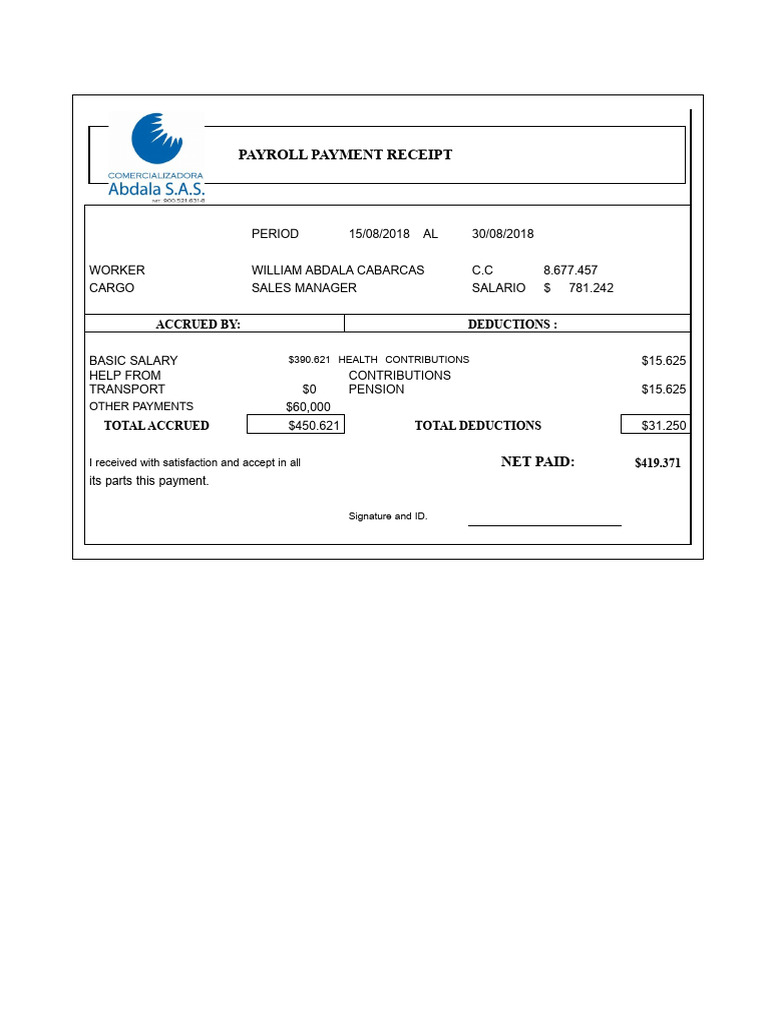 Payroll Payment Receipt Mr. William | PDF