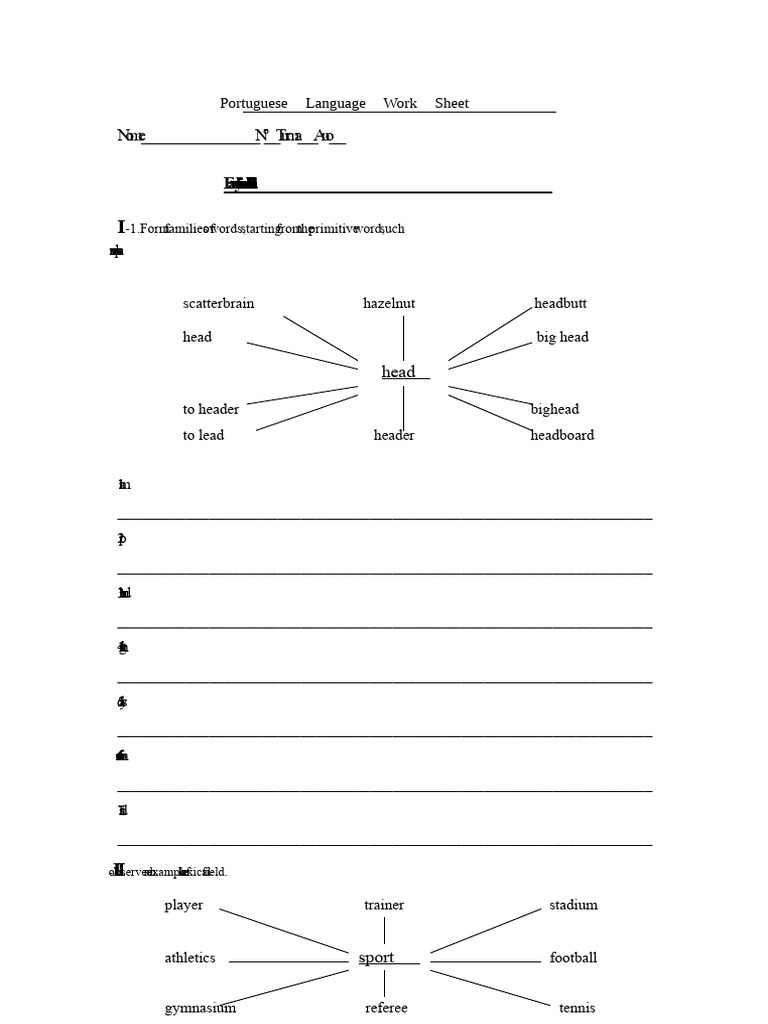 Portuguese Lexical Field Worksheet | PDF | Lexical Semantics | Linguistics