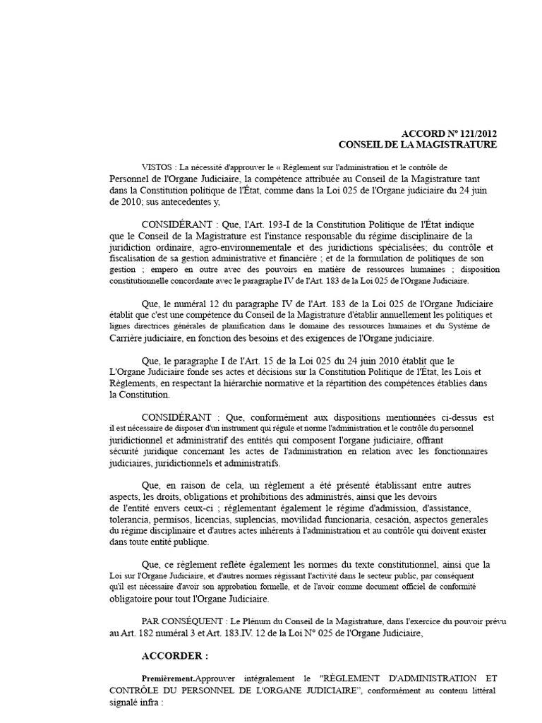 Règlement sur le Personnel Judiciaire | PDF | Loi | Magistrat
