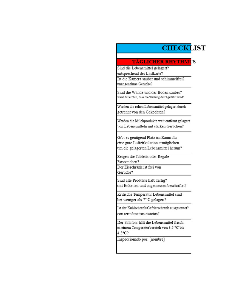 Checkliste Kühlschrank | PDF