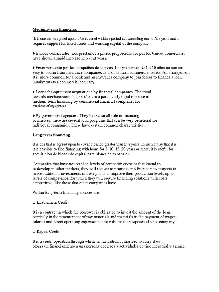 Medium Term Financing | PDF | Credit | Finance & Money Management
