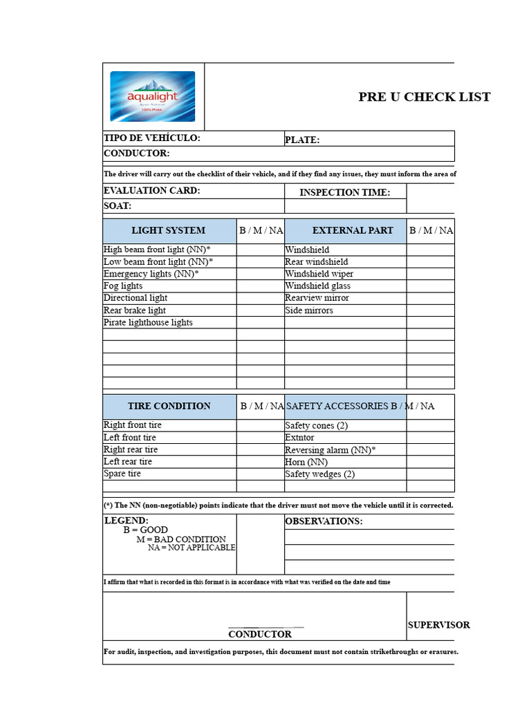 Vehicle Pre-Check Checklist Guide | PDF | Seat Belt | Vehicles