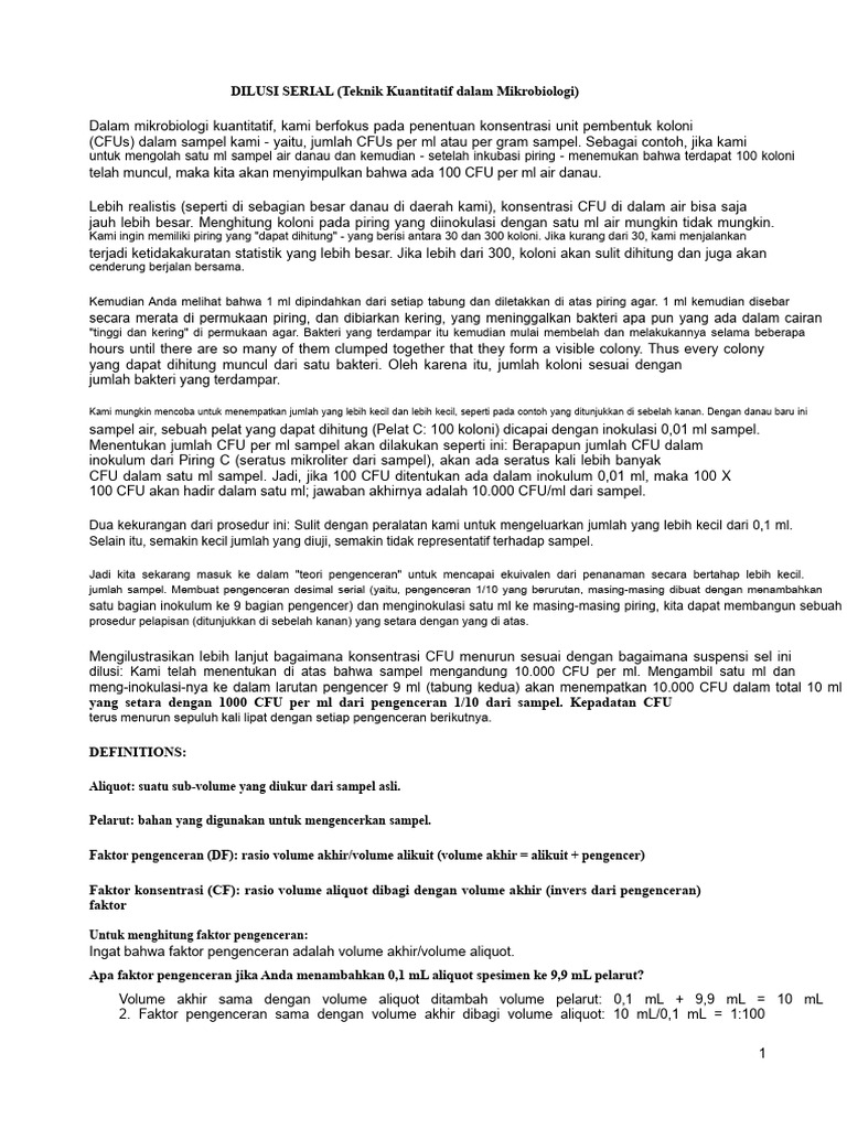 Teknik Dilusi Serial dalam Mikrobiologi | PDF