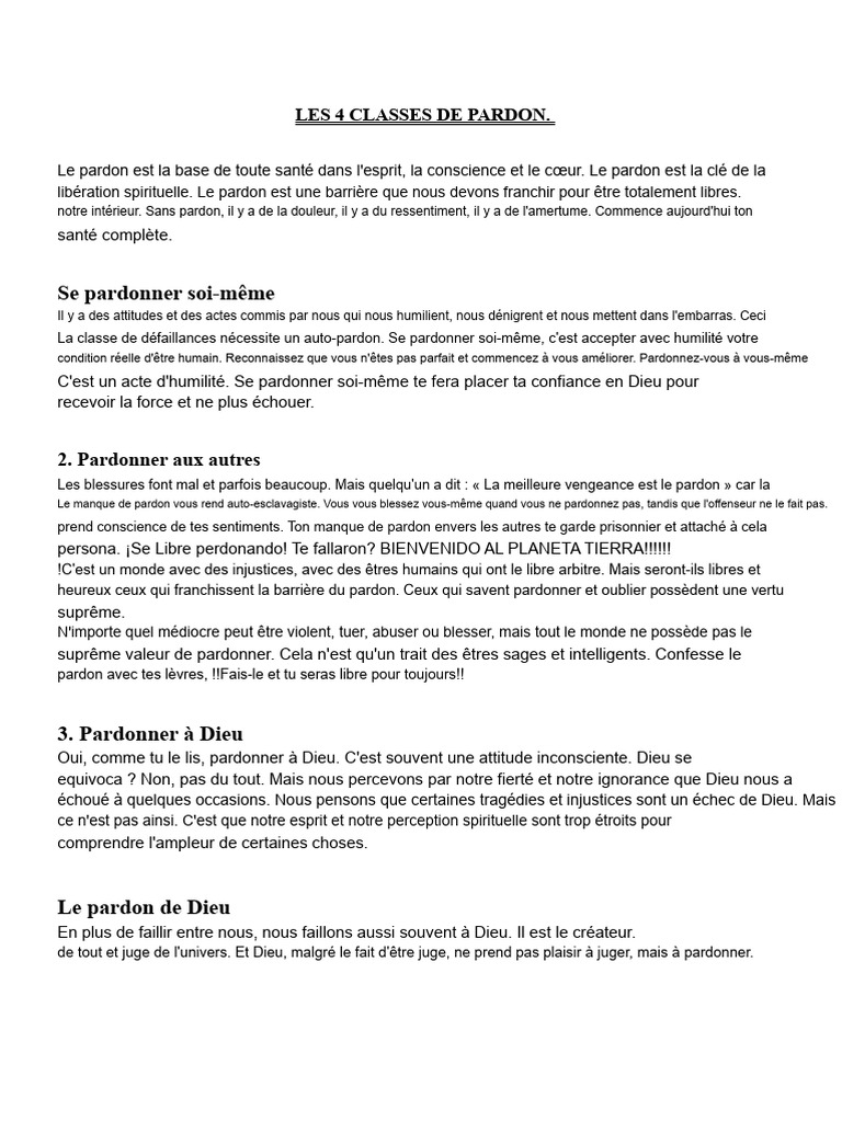 Les 4 Types de Pardon Essentiels | PDF | Pardon | Dieu