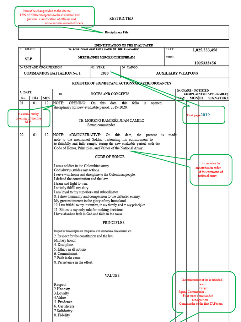 Disciplinary File for Army Evaluation 2020 | PDF | Military