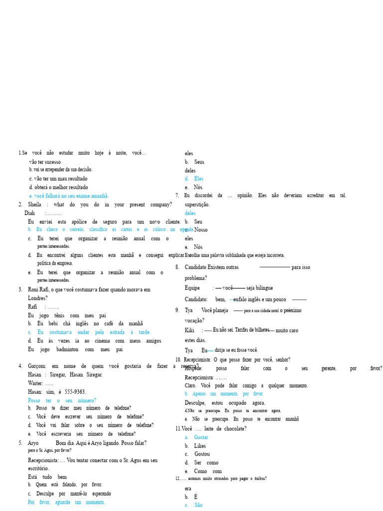Exercícios de Inglês: Estruturas e Vocabulário | PDF | Linguística ...