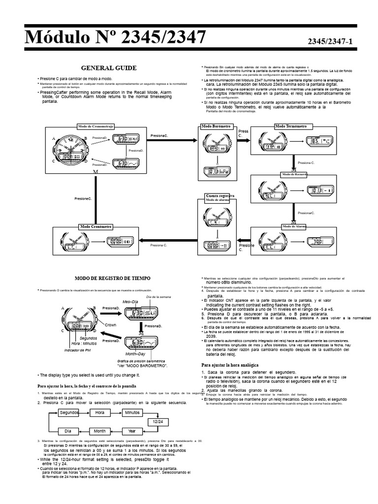 Manual Casio AW-82: Guía Rápida | PDF | Reloj | Termómetro