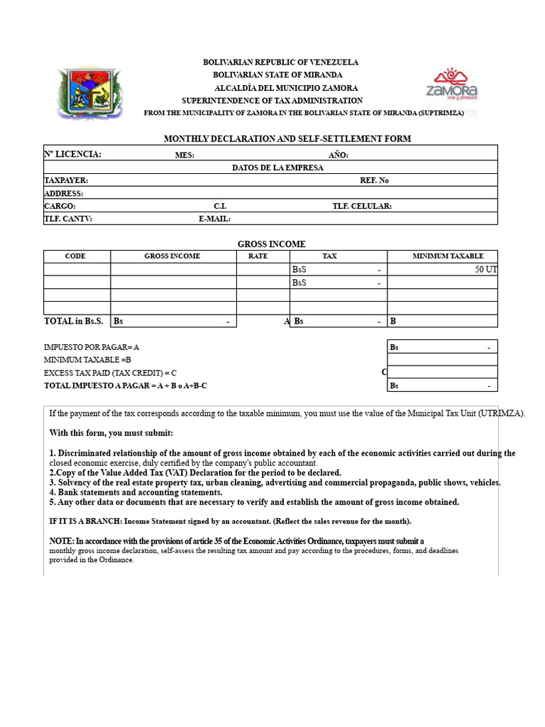 Monthly Tax Declaration Form - Zamora | PDF | Taxes | Gross Income