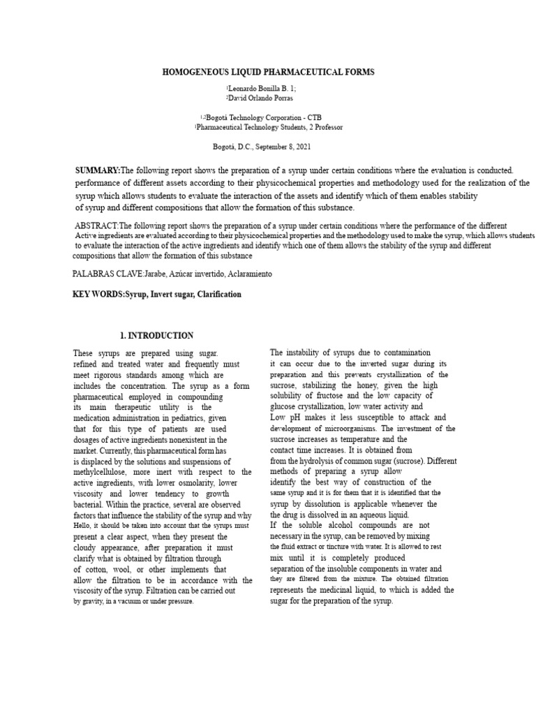 Syrup Preparation and Stability Analysis | PDF | Solubility | Sucrose