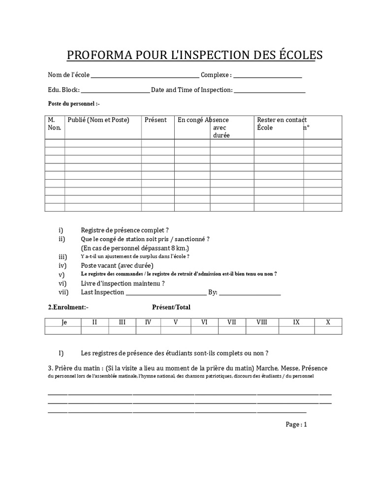 Inspection des Écoles : Proforma et Évaluation | PDF | Échecs ...