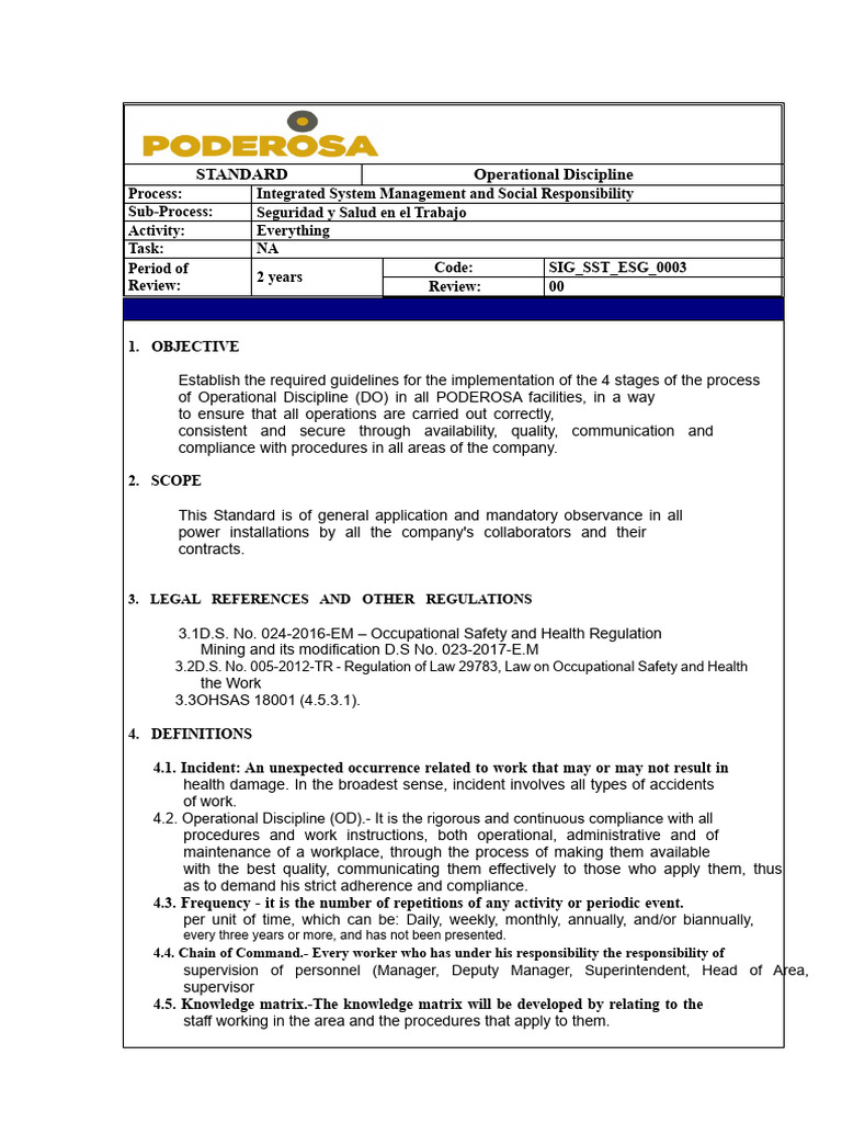 SIG-SST-ESG-003 Operational Discipline Standard - Rev 00 | PDF ...