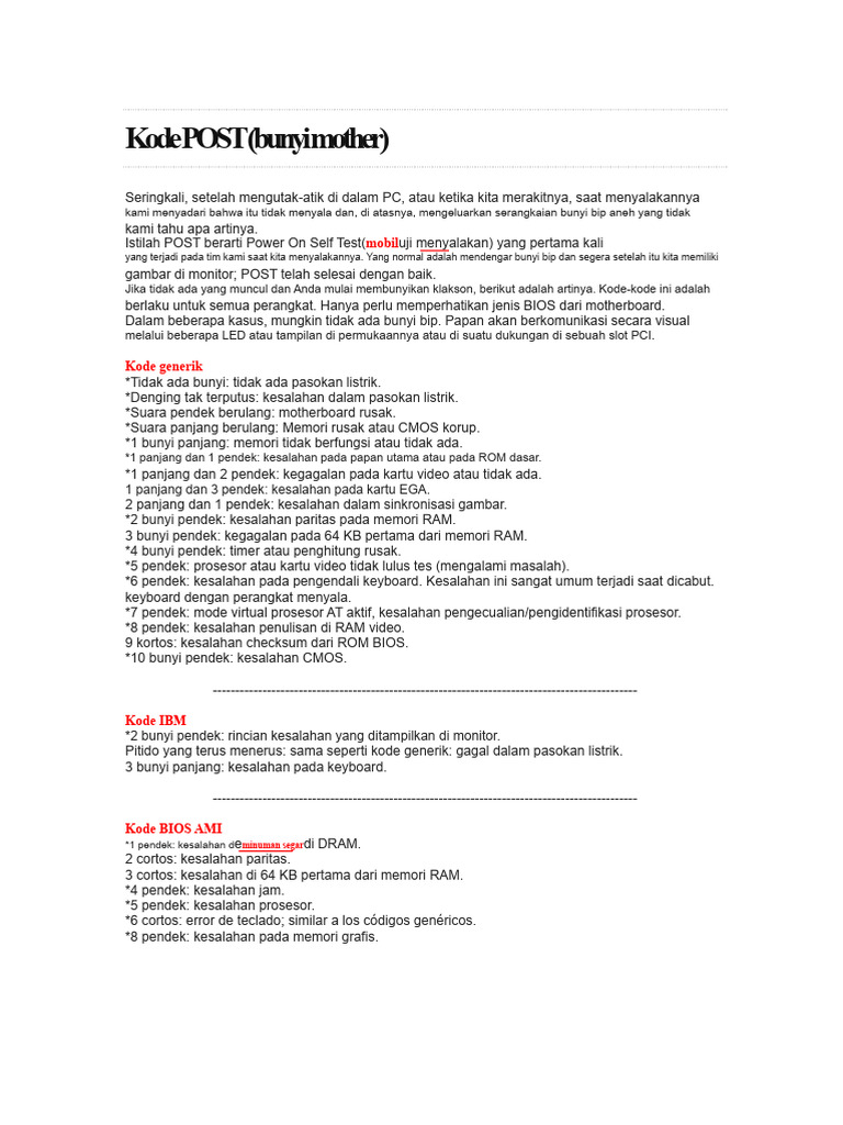 Kode POST dan Artinya untuk Motherboard | PDF