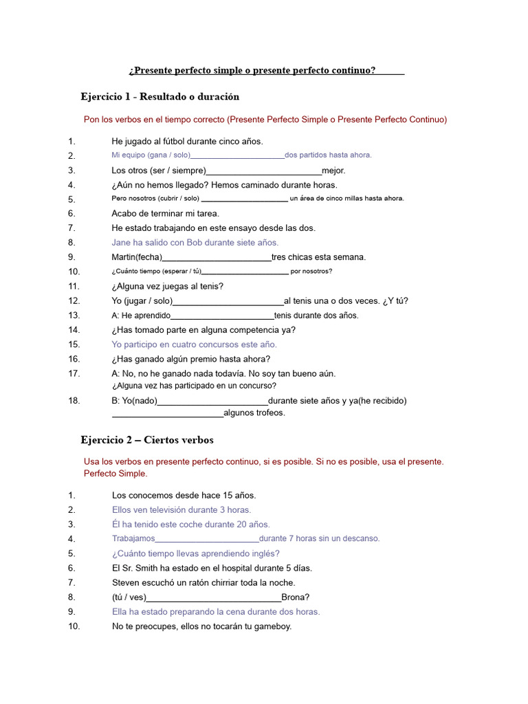 Presente Perfecto Simple Continuo | PDF | Verbo