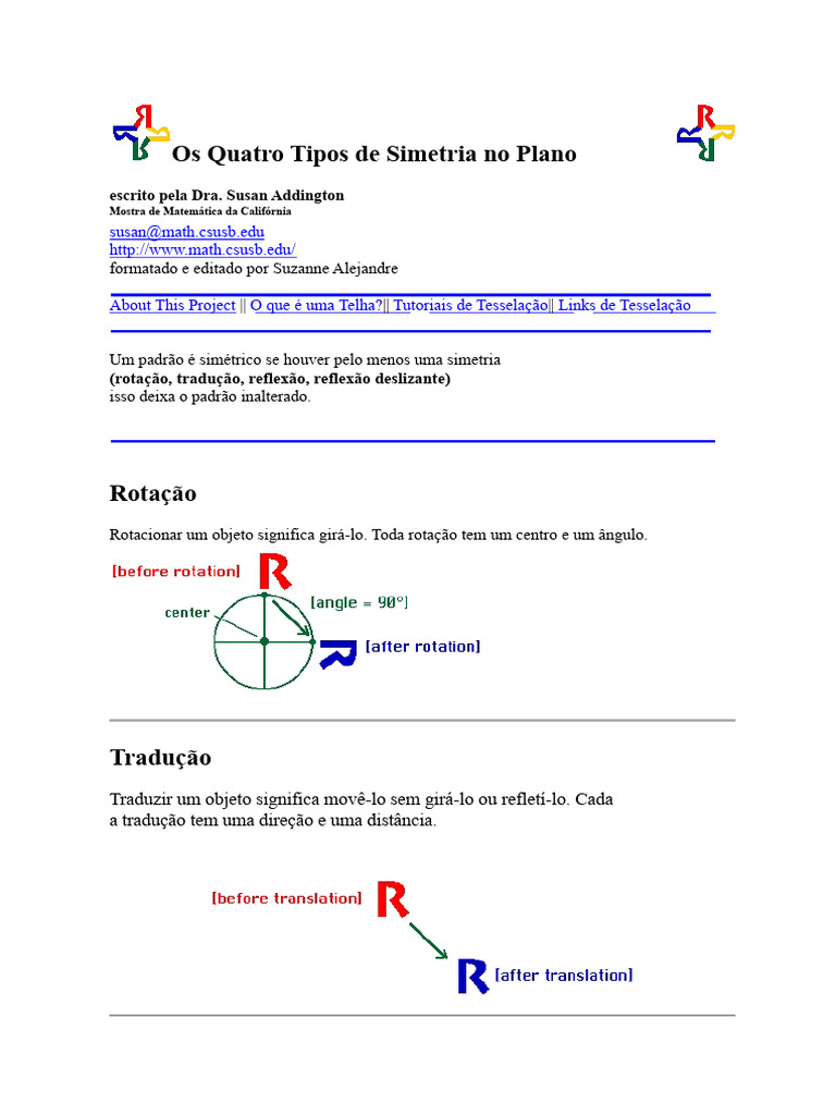 Tipos de Simetria no Plano: Rotação e Reflexão | PDF | Simetria | Espelho